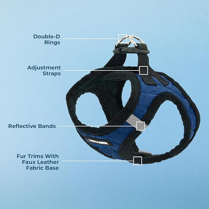Best Pet Supplies - All Weather Mesh / Plush, Reflective, No Pull Harness for Small, Medium Dogs, Cats - Secure with Hook & Loop Fastener, Buckle, Double D-Rings - Royal Blue Faux Leather, XS