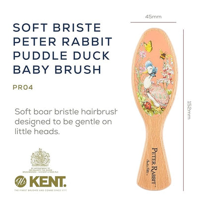 Kent Peter Rabbit Jemima Puddle Duck Baby Hair Brush and Comb Set, Soft Bristle Newborn Hair Brush, Wooden Beechwood Baby Brush Set for Fine Hair