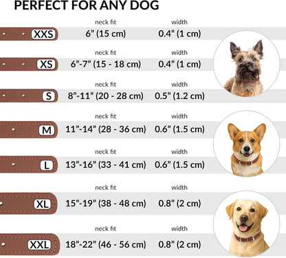 CollarDirect Rolled Leather Dog Collar, Soft Padded Round Puppy Collar, Handmade Genuine Leather Collar Dog Small Large Cat Collars 13 Colors (15-19 Inch, Cinnamon Smooth)