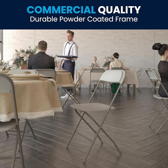 Flash Furniture Hercules Series Plastic Folding Chairs for Parties and Weddings, Stackable Commercial Event Seats, Set of 10, Beige
