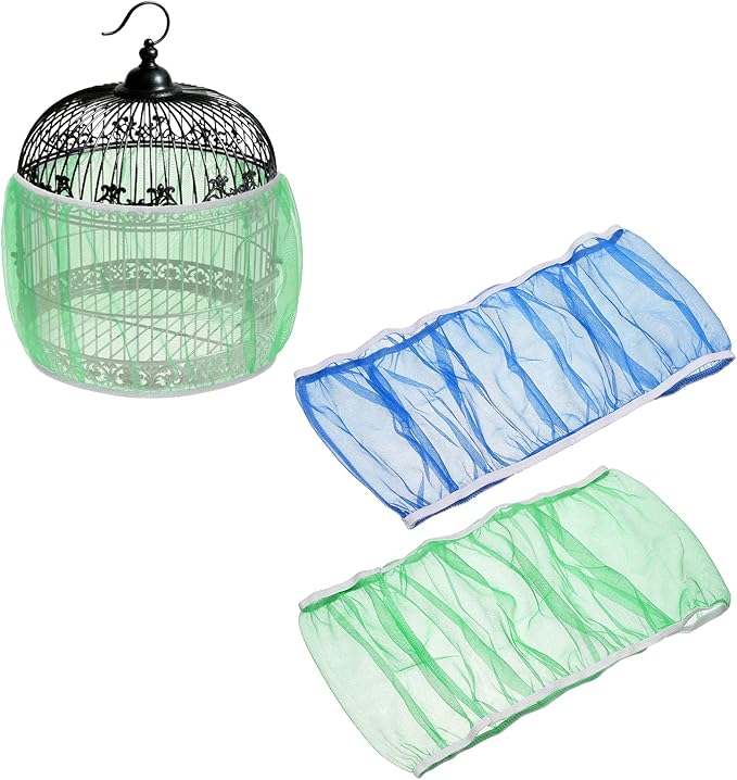 Bird Cage Seed Catcher, Bird Cage Net Cover Seeds Guard, Universal Birdcage Accessories, Blue/Green, Circumference 59.1"-78.7", Height 13.8" for Parrot Cockatiel Enclosures