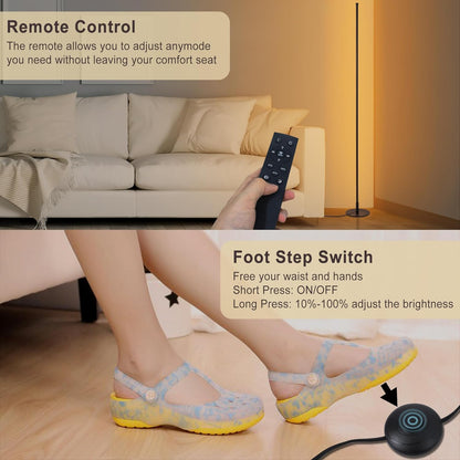 Modern Floor Lamps for Living Room, 56" LED Black Corner Lights with Remote, Dimmable, Floor Standing Lamp for Bedroom Home Office