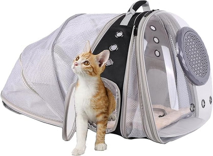Dual Expandable Cat Backpack with Bubble Dome, Large Cat Carrier Space Capsule Clear Window, Fits up to 20 Pounds Fat Cat, Small Puppy and Bunny, Pet Travel Vet Bag