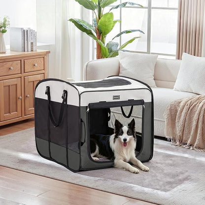 Dog Kennels and Crates for Medium Dogs, Portable Pop Up Indoor Pet Cage with Sturdy Wire Frame, Collapsible Travel Crate Soft Sided Cat Bag Escape Proof (Gray, 24.0" L x 16.0" W x 19.0" H)