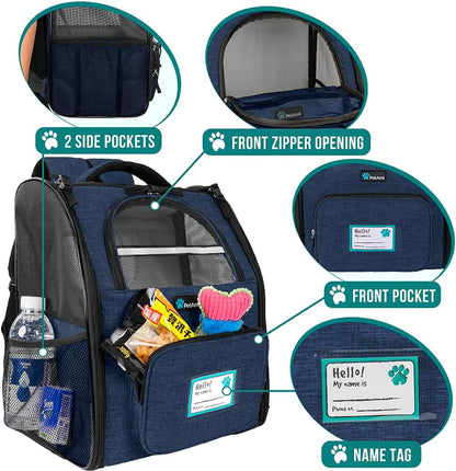 PetAmi Dog Backpack Carrier for Small Large Cat, Pet, Puppy, Ventilated Pet Hiking Backpack Travel Bag, Airline Approved Cat Backpack Carrier, Camping Biking Dog Bag Up to 18lbs Pet, Navy