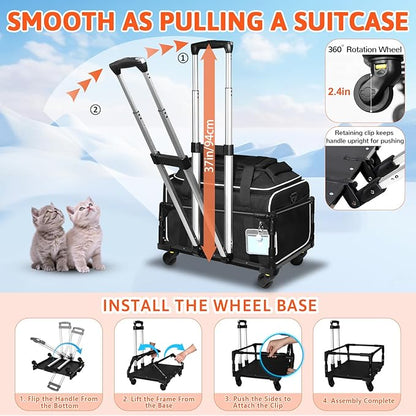 Top-Expandable Small Pet Carrier with Wheels Airline Approved | 18"x11"x11", for Delta/American/United Airlines, Lockable Safety Zippers and Anti-Scratch Mesh, Pets Under 10 Lbs, Black