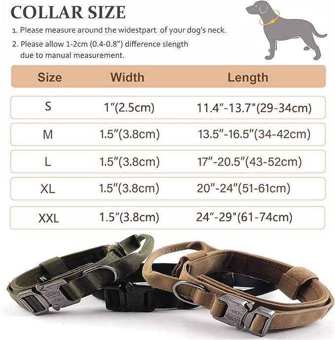 Tactical Dog Collar, Adjustable Military Training Nylon Dog Collar with Control Handle and Heavy Quick-Release Metal Buckle for Small Medium Large Dogs, Red S