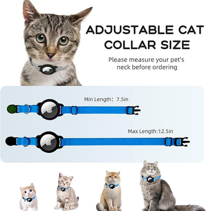 AirTag Cat Collars, Stretchy Collar with Apple AirTag Holder and Bell, Breakaway Ultra Design Elastic GPS Tracking Collars for Cats and Puppies, (7.5-12.5 Inch), Sapphire Blue