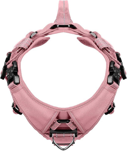 ICEFANG Quick-Moving Tactical Dog Harness for Large Dogs,No Pull Dog Vest | Control Handle,Reflective,Full Metal Buckles,Adjustable,Hook-and-Loop Panel,Soft Padded,Pink,Large