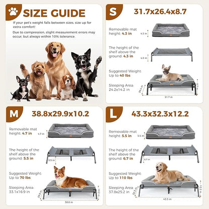 Lekereise Cooling Elevated Dog Bed for Large Dogs, Portable Indoor & Outdoor Raised Dog Bed with Breathable Mesh,Pet Hammock Cots with Removable Dog Beds
