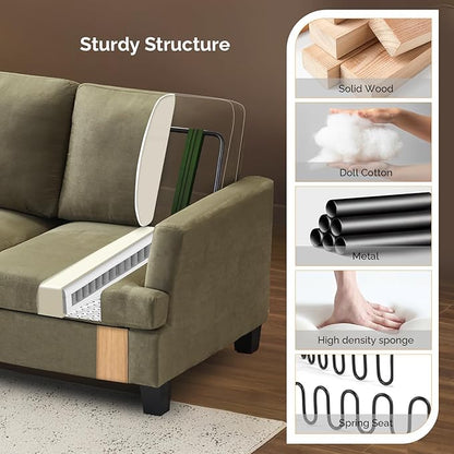 VINGLI Olive Green 83" Sofa Couches for Living Room, Modern Comfy 3 Seater Couch Faux Suede 25.6" Deep Seat Upholstery Cozy Sofas for Small Space, Bedroom, Apartment, Home Office