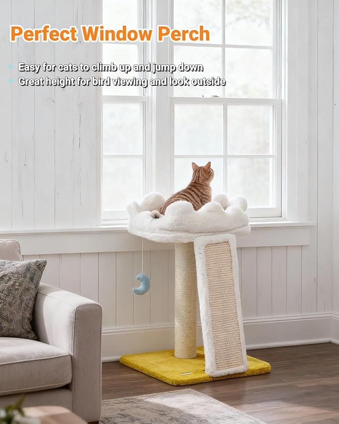 Happi N Pets New Cloud Cat Tree Tower, Cat Scratching Post with Bed, Small Cat Tree, Compact Cat Tower with Scratching Pad & Cloud Soft Perch & Cute Toys, Extra Toy, Bonus Catnip