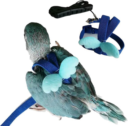 Pet Parrot Bird Harness Leash Adjustable Bird Flying Harness Traction Rope with Cute for Parrots Budgerigar Lovebird Cockatiel Mynah Outdoor Training Toy (Budgerigar/Lovebird,Blue)