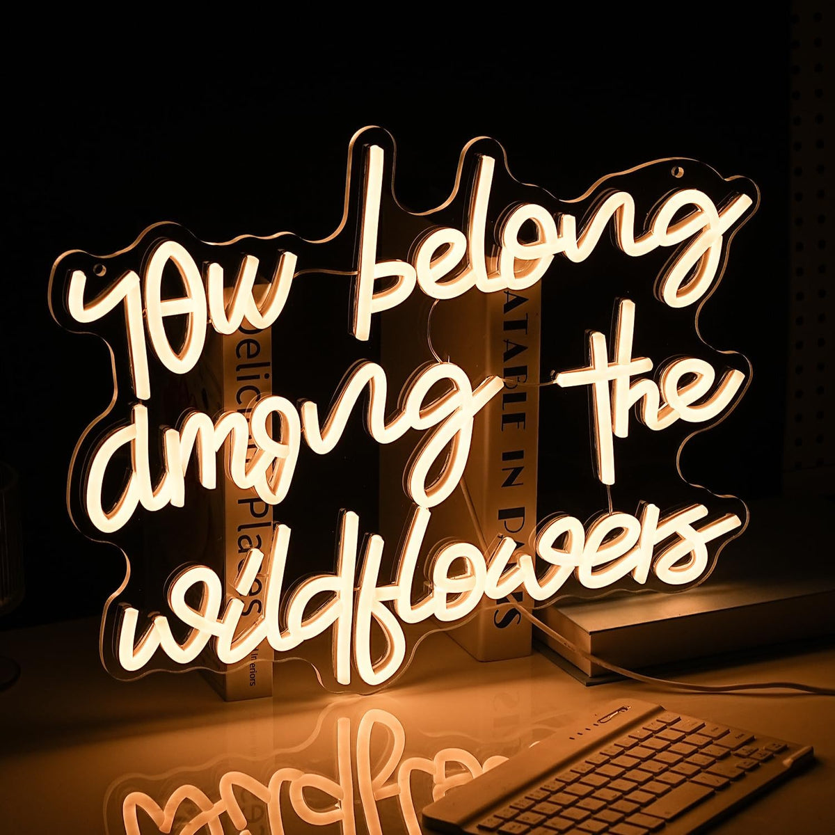 You Belong Among The Wildflowers Neon Sign for Wall Decor Dimmable Warm White LED Letters Neon Light for Living Room Garden Art Wall Neon Decor Personzalized Gift(16.5 * 12.6In)