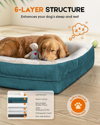 Upvilla Orthopedic Dog Bed, Four-Sided Small Dog Sofa, Washable Cover Blue | Removable Waterproof Dog Bed Cover, Egg-Crate Orthopedic Foam, Built-In Carry Handle, Indoor Small Pet Beds, Cat Beds