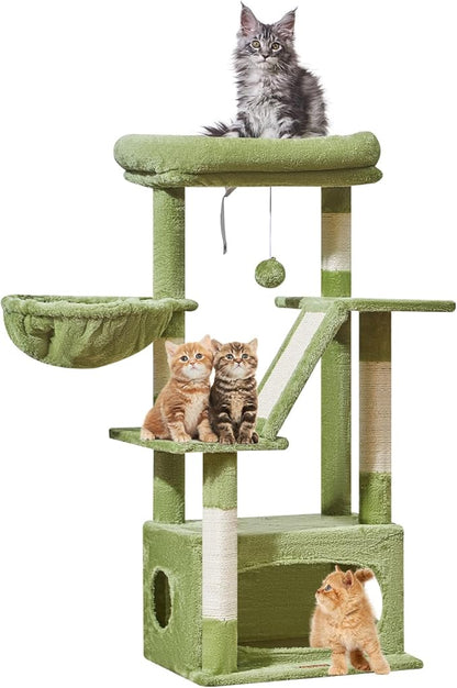 Taoqimiao Cat Tree,38.5-Inch Cat Tower for Indoor Cats,Suitable for Kittens with Luxurious cat condo with Adjustable Baskets and Luxurious Perch MS029SGR Green