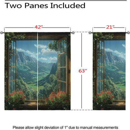 Mountain Blackout Curtains for Girls Boys Teens Home Decor, Spring Sky View Nature Forest Flower Grommet Thermal Insulated Drapes Darkening Window Curtain for Bedroom Living Room, 42 x 63 Inch