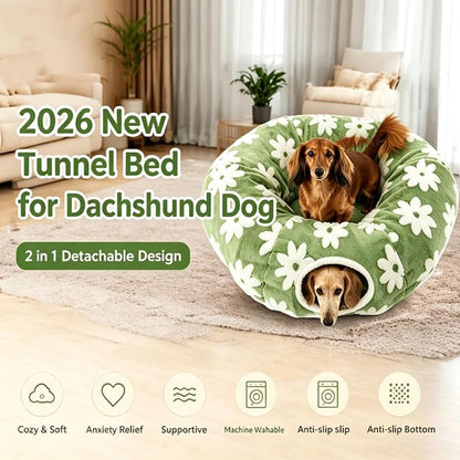 2026 New Tunnel Bed for Dachshund Dog,Dachshund Tunnel Bed - Flower Design Plush Foldable Dog Bed,Cat TunnelBed for Indoor Cats Tunnel Donut with Cushion and Play Ball,2 in 1,Detachable (A)