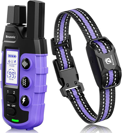 Bousnic Dog Shock Collar - 3300Ft Training Collar with Remote for 5-120lbs Small Medium Large Dogs Rechargeable Waterproof e Collar with Beep (1-8), Shake(1-16), Safe Shock(1-99) Modes (Lightpurple)