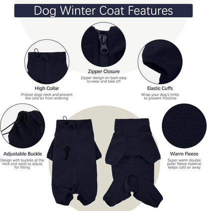 ROZKITCH Dog Pajama with Leg Warmers, Pet Windproof Warm Cold Weather Jacket Vest Cozy Jumpsuit Apparel Outfit Clothes for Large Giant Dog Walking Hiking Sleep Blue 4XL