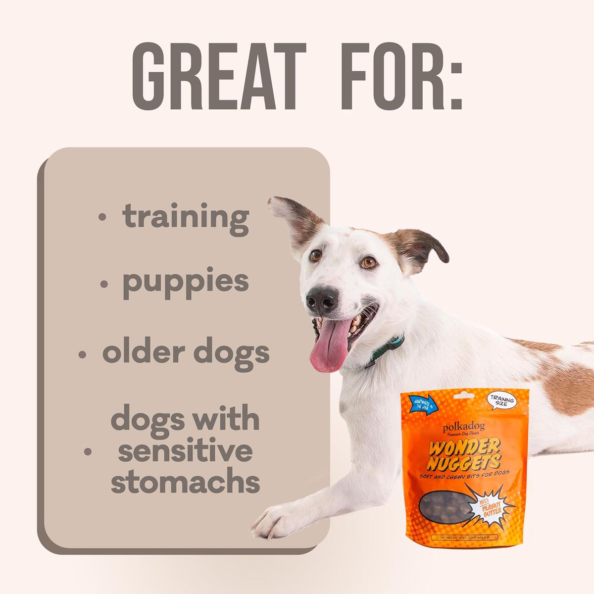 Polkadog Wonder Nuggets 3-Pack– Soft & Chewy Dog Treats with Peanut Butter – Healthy, Limited Ingredient Training Treats for All Dog Breeds and Ages – Natural, Made in USA – 10 oz (Pack of 3)