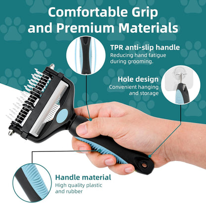 3-IN-1 Pet Grooming Tool - Undercoat Rake, Dematting Comb & Deshedding Brush for Cats & Dogs - Removes Mats, Tangles & Loose Fur, Reduces Shedding & Prevents Hair Mess (Blue)