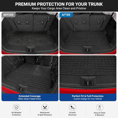 Cargo Mat for 2023 2024 2025 2026 Honda Pilot All Weather TPE Trunk Mat Cargo Liner Back Seat Cover for Pilot Car Accessories (2-in-1 Trunk Liner)