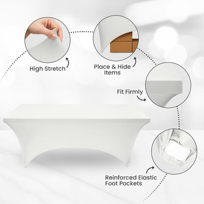 Utopia Kitchen 4FT Spandex Tablecloth [2 Pack, White] 200 GSM Stretch, Fitted, Washable and Wrinkle Resistant Table Cloth Rectangle Cover for Trade Shows, Wedding, Parties [48Lx30Wx30H Inch]