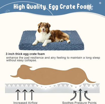 EMPSIGN Dog Bed Mat Crate Pad Mattress, Ultra Soft Pet Kennel, Navy, Large | Reversible(Cool & Warm), Waterproof Linings, Removable Machine Washable Cover, for 36" Dog Crate, Soft Rose Plush/Canvas