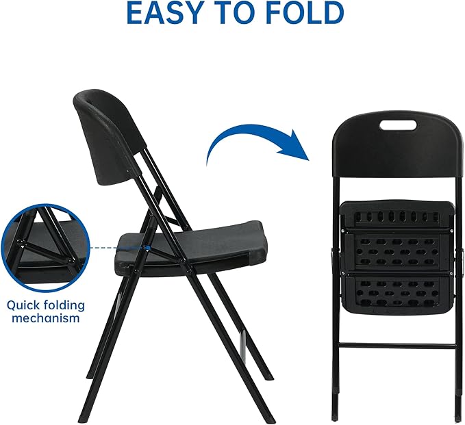 90 Pack Thicker 800 LBS Black Folding Chairs, Commercial Grade Folding Chair, Foldable Chairs for Events