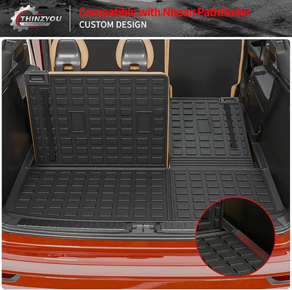 Cargo Mat Compatible with 2022-2025 2026 Nissan Pathfinder Trunk Mat Cargo Liner TPE All Weather Trunk Liner 2024 Pathfinder Accessories (Trunk Mat with Backrest Mat)