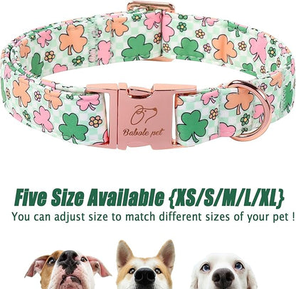 St. Patrick's Day Dog Collar for Medium Dogs - Lucky Clover Pastel Dog Collars, Irish Spring Shamrock Pet Collars, Adjustable Heavy Duty Dogs Collar with Metal Buckle M