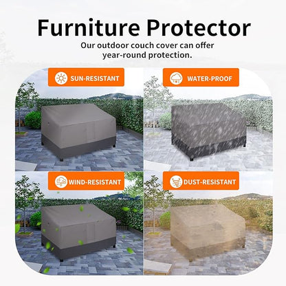 Easy-Going Waterproof Outdoor Sofa Cover - Heavy Duty 2 Seater Outdoor Loveseat - Windproof Patio Furniture with Air Vent (60Wx35Dx35H inch, Gray/Dark Gray)