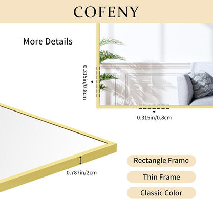36x72inch Bathroom Mirror, Gold Rectangle Mirror with Thin Metal Frame, Large Rectangular Wall Mirrors for Bathroom, Living Roomm, Hair Salon, Big Farmehouse Mirror Hang Horizontal/Vertical