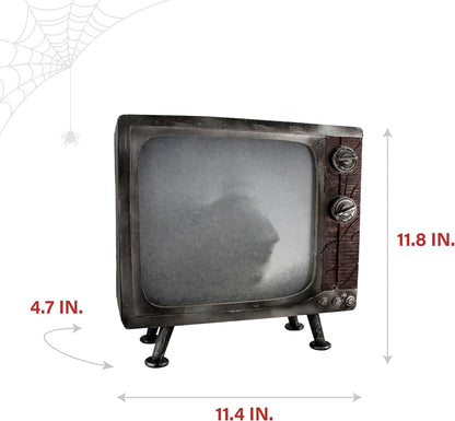 Haunted Hill Farm Haunted TV by Tekky, Battery-Operated, Motion Activated Animatronic Television with Sound Effects and Lights for Indoor or Covered Outdoor Creepy Halloween Decoration, 11" Haunted Tv