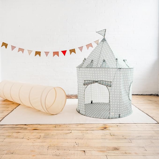 3 Sprouts Kids Play Tent - Sustainable Recycled Fabric – Fun Spacious Childs Playhouse for Indoor Games for Boys & Girls - Durable Fort Pop Up House for Toddlers & Children Age 3-10 - Gingham Blue