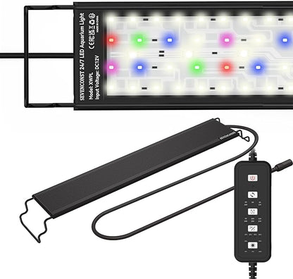 24/7 Mode LED Aquarium Light for 36-45 Inch Plant & Fish Tank, IP68 Full Spectrum Light, Sunrise-Daylight-Moonlight, White Red Green Blue Pink LEDs with Extendable Brackets for Freshwater