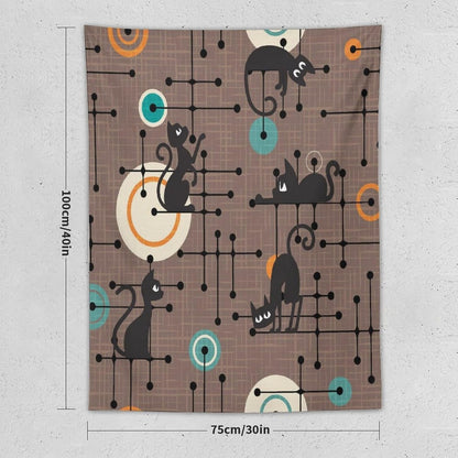 ICMOLYYENLO Boho Medieval Cat Tapestry, Abstract Atomic Starburst Geometric Aesthetic Art Wall Hanging For Bedroom Living Room Dormitory 60x60 Inches