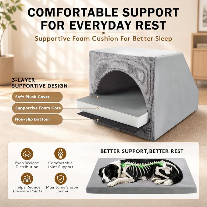 Indoor Dog House for Small Medium Dogs, Enclosed Dog Cave Bed | Washable Removable Cover, Cozy Pet House with Soft Cushion, Indoor Dog Bed for Puppies and Small Breed, 26" L x 20" W x 20" H
