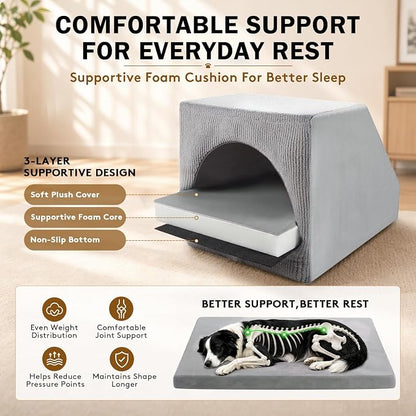 XL Indoor Dog House for Medium Large Dogs, Enclosed Dog Cave Bed | Washable Removable Cover, Spacious Pet House with Soft Cushion, Indoor Dog Bed for Large Breed, 36" L x 26" W x 26" H