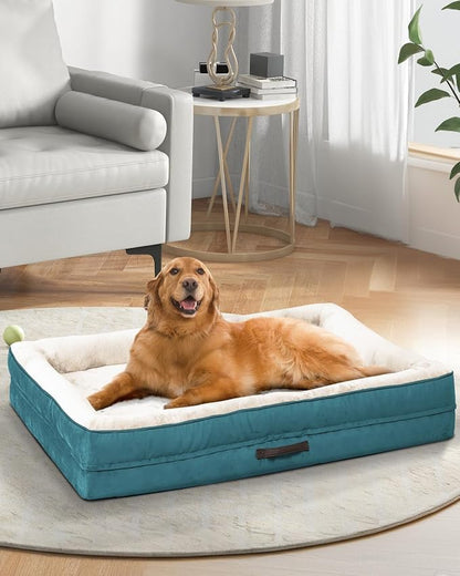 Upvilla Orthopedic Dog Bed XXL, Four-Sided Dog Sofa, Washable Cover, Blue | Removable Waterproof Dog Bed Cover, Egg-Crate Orthopedic Foam, Built-In Carry Handle, Indoor Large Pet Beds, Cat Beds