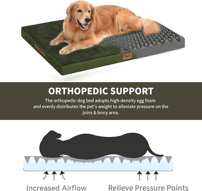 Orthopedic Dog Crate Bed for Extra Large Dogs, XXL Waterproof Comfort Pet Bed with Egg Crate Foam 47x29 Inch, Removable Oxford Cover, Olive Green