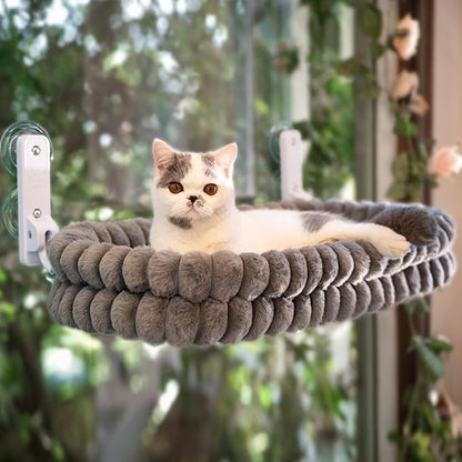 CHEERPALS Cat Window Perch for Indoor Cats Hammock for Window with Reversible Cushion, Foldable Cat Window Bed for Large Cats and Kittens(Grey,Large)