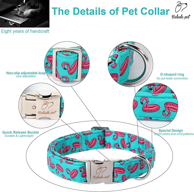 Summer Dog Collar, Cool Flamingo Float Pet Collar with Metal Buckel, Durable Adjustable Designer Dog Collars for Small Medium Large Dogs M