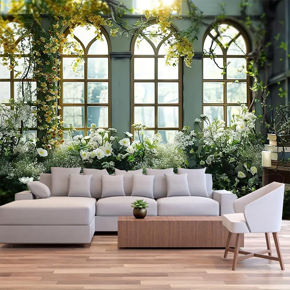 FENDROM Window View White Flower Tapestry Nature Landscape Classic Flower Vine Wall Hanging Party Decorations For Bedroom Living Room Dorm