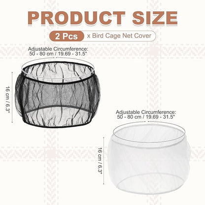 Bird Cage Seed Catcher, Bird Cage Net Cover Seeds Guard, Universal Birdcage Accessories, Black/White, Circumference 19.7"-31.5", Height 6.3" for Parrot Cockatiel Enclosures