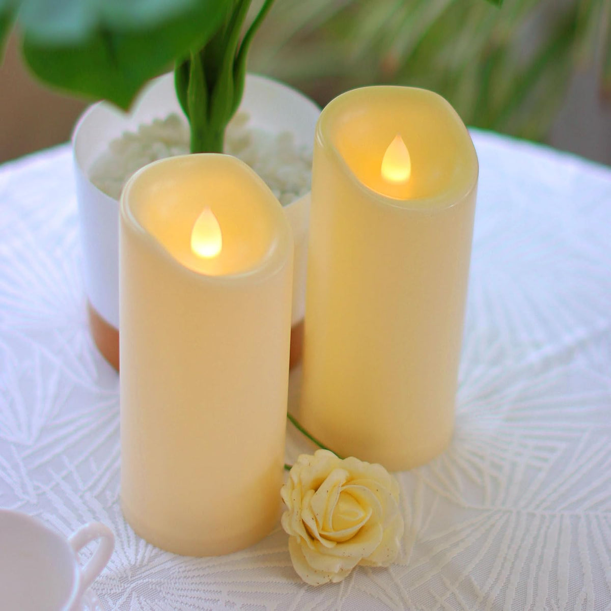 CANDLE CHOICE Waterproof Outdoor Battery Operated Flameless Candles with Timer Flickering Plastic Resin Electric LED Pillar Lights for Lantern Patio Garden Wedding Party Decorations 3x7 Inches 2 Pack