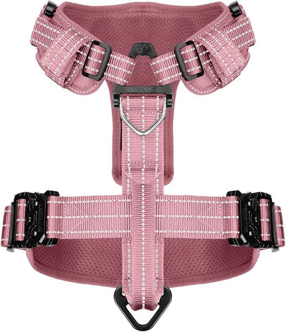 ICEFANG Dog Halter Harness with Metal Buckles,Dog Strap Vest X-Large Dogs | Control Handle,Summer-Cooling,Reflective,Front Hook,Adjustable,Soft Padded,No Pull,Pink,XLarge