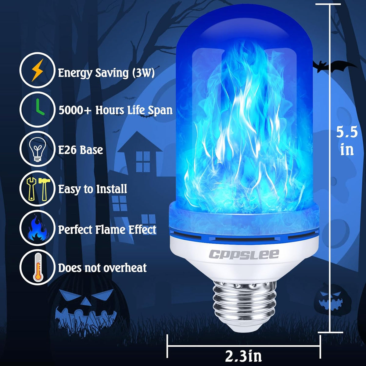 CPPSLEE Upgraded LED Flame Light Bulbs, 4 Modes Flickering Light Bulbs, E26 Base Fire Flame Bulb for Halloween Decorations Outdoor, Christmas Lights Patio Indoor Home Decor (Blue, 4 Pack)