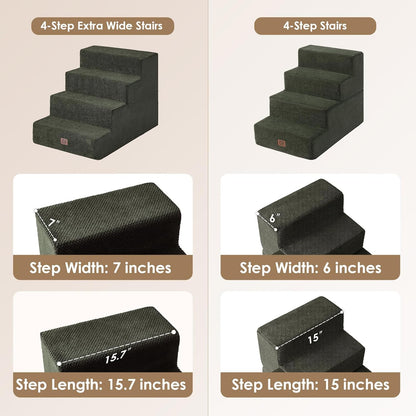 EHEYCIGA Dog Stairs for Bed 20" H, 4-Step Extra Wide Dog Steps for High Bed, Pet Steps for Small Dogs and Cats, Non-Slip Balanced Pet Ramp Indoor, Olive Green